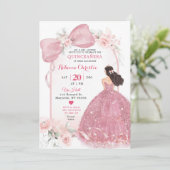 Invitation Coquette rose pâle Floral Quinceañera (Debout devant)