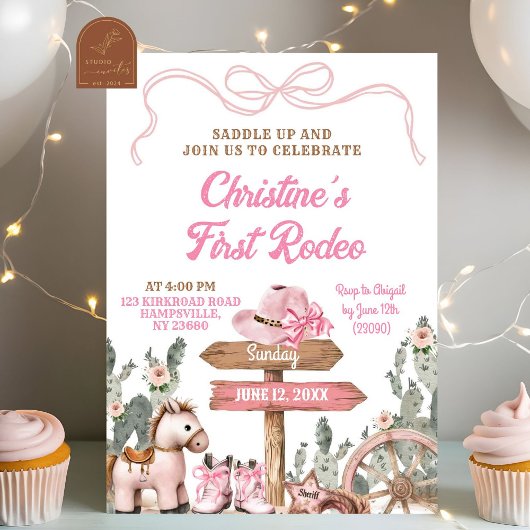 Invitation Coquette rose Premier Rodéo Anniversaire Fille