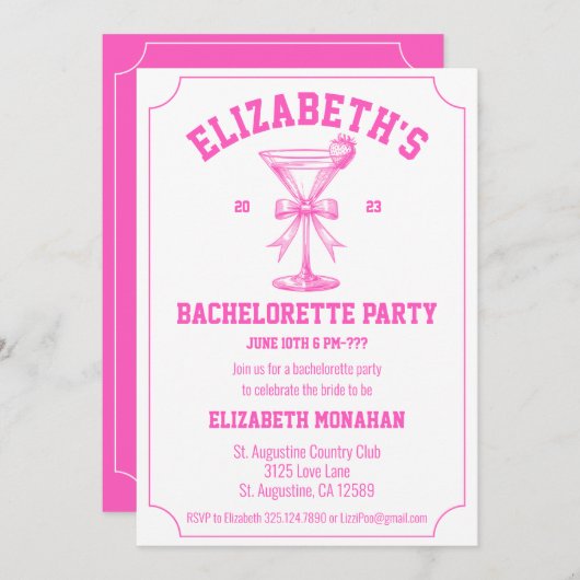 Invitation Coquette Rose Retro Country Club Bachelorette (Devant / Derrière)