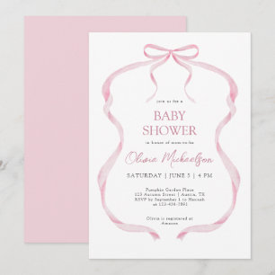 Invitation Coquette rose Ribbon Bow Elégant Baby shower fille