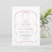 Invitation Coquette rose Ribbon Bow Elégant Baby shower fille (Debout devant)