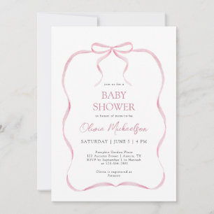 Invitation Coquette rose Ribbon Bow Elégant Baby shower fille