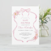 Invitation Coquette rose Ruban Bow Floral Girl Baby shower (Debout devant)