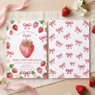 Invitation Coquette Rose Ruban Fraise Baie Premier Anniversai