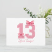 Invitation Coquette Rose Ruban Officiel Adolescente 13 Ans (Debout devant)