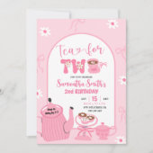 Invitation Coquette rose Whimsical Retro Tea 2e anniversaire (Devant)