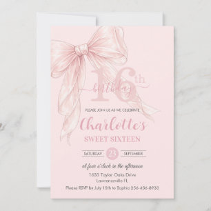 Invitation Coquette Rouge à Lèvres Rose Ruban 16e Anniversair