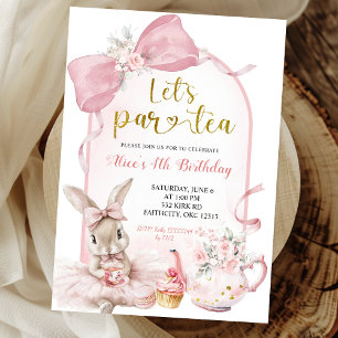 Invitation Coquette Rouge Floral à Ruban Lapin Thé Party