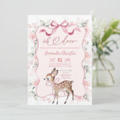 Invitation Coquette Ruban Floral Oh Deer Baby shower (Debout devant)