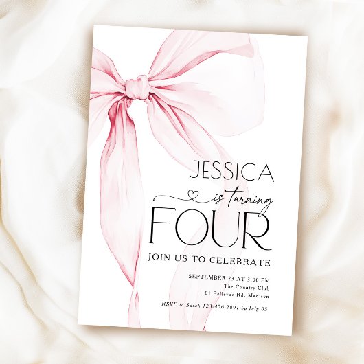 Invitation Coquette Ruban Rose 4e Anniversaire