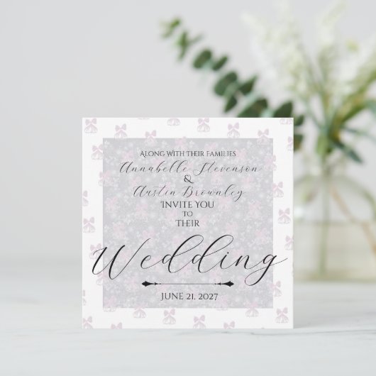Invitation Coquette Rubans Pale Rose Clair (Debout devant)