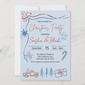 Invitation Coquette Rustic Red & Blue Christmas Party (Devant)