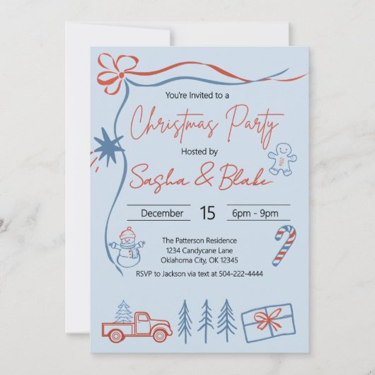 Invitation Coquette Rustic Red & Blue Christmas Party (Devant)