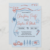 Invitation Coquette Rustic Red & Blue Christmas Party (Devant / Derrière)