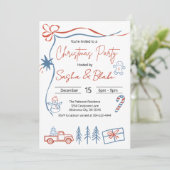 Invitation Coquette Rustic Red & Blue Christmas Party (Debout devant)