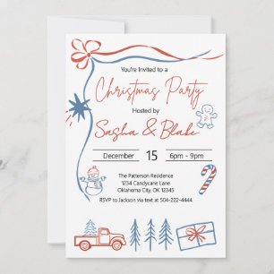 Invitation Coquette Rustic Red & Blue Christmas Party