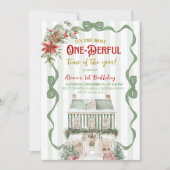 Invitation Coquette Sage Green Christmas Sweet First Birthday (Devant)