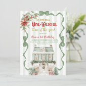Invitation Coquette Sage Green Christmas Sweet First Birthday (Debout devant)