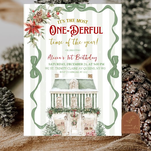 Invitation Coquette Sage Green Christmas Sweet First Birthday