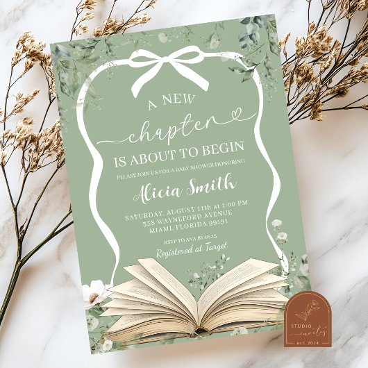 Invitation coquette sage greenery storybook baby shower