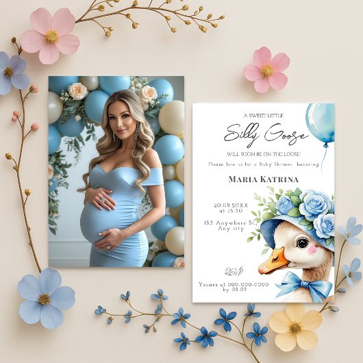 Invitation Coquette Silly Goose Blue Bow Baby shower