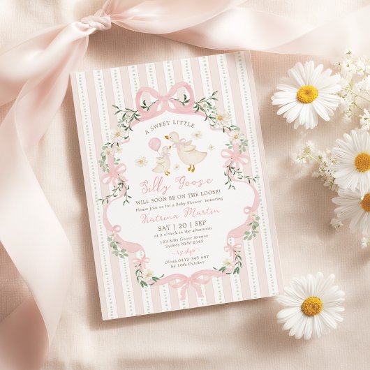 Invitation Coquette Silly Goose Pink Bow Girl Baby Shower