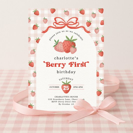 Invitation Coquette Strawberry Berry First 1st Birthday