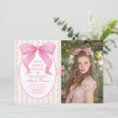 Invitation Coquette Sweet 16 Pink Bow Birthday Photo (Debout devant)