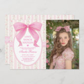 Invitation Coquette Sweet 16 Pink Bow Birthday Photo (Devant / Derrière)