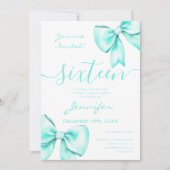 Invitation Coquette Turquoise Turquoise Bow Sweet 16 Annivers (Devant)