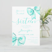 Invitation Coquette Turquoise Turquoise Bow Sweet 16 Annivers (Debout devant)