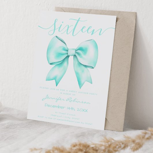 Invitation Coquette Turquoise Turquoise Bow Sweet 16 Annivers