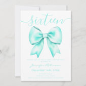 Invitation Coquette Turquoise Turquoise Bow Sweet 16 Annivers (Devant)
