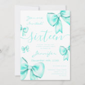 Invitation Coquette Turquoise Turquoise Bow Sweet 16 Party (Devant)