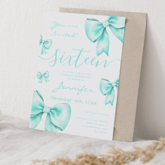 Invitation Coquette Turquoise Turquoise Bow Sweet 16 Party