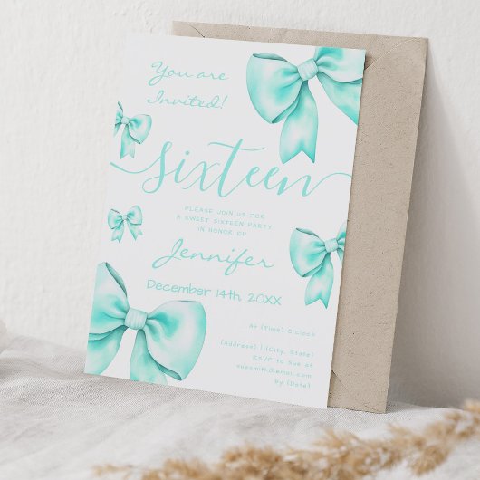 Invitation Coquette Turquoise Turquoise Bow Sweet 16 Party