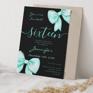 Invitation Coquette Turquoise Turquoise Bow Sweet 16 Party No