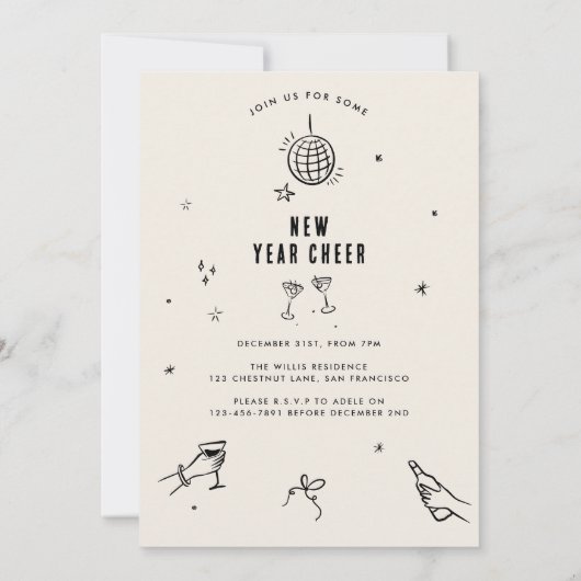 Invitation Coquette typographie moderne New Yeats Eve party (Dos)