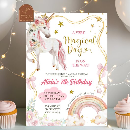 Invitation Coquette Unicorn Magical Day Girl Birthday