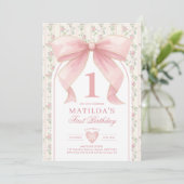 Invitation Coquette vintage Bow rose 1er anniversaire (Debout devant)