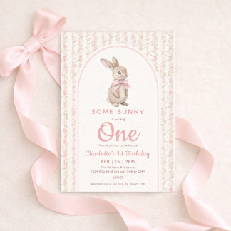 Invitation Coquette Vintage Some Bunny a un an