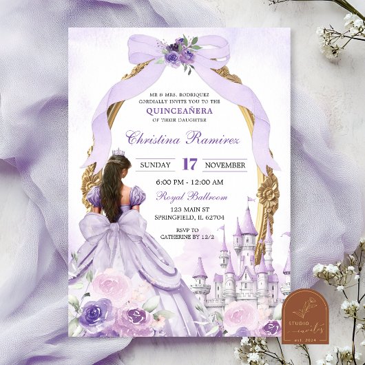 Invitation Coquette Violet Château de Conte de Fées Quinceane