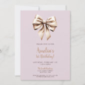 Invitation Coquette violet chic moderne Bow 1er anniversaire (Devant)