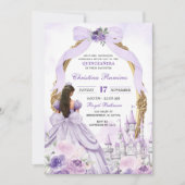 Invitation Coquette violette Bow Fairytale Castle Quinceanera (Devant)
