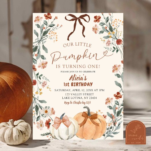 Invitation Coquette Wildflower Pumpkin 1st Birthday
