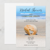 Invitation Coquillage avec Coeur & sable à la plage, Fête des (Devant / Derrière)