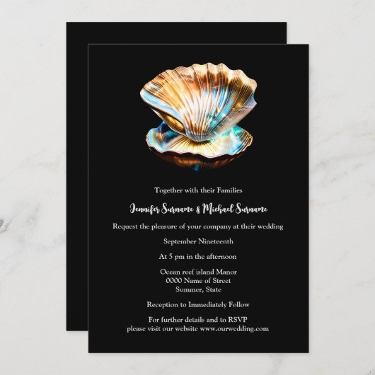 Invitation Coquillage de clam irisé brillant coquillage océan (Devant / Derrière)