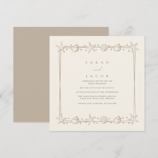 Invitation Coquillage de sable de plage (Devant / Derrière)