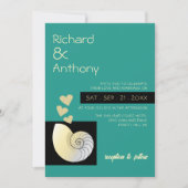 Invitation Coquillage et Coeurs, Mariage plage (Devant)