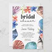 Invitation Coquillage et Fête des mariées à fleurs tropicales (Devant)